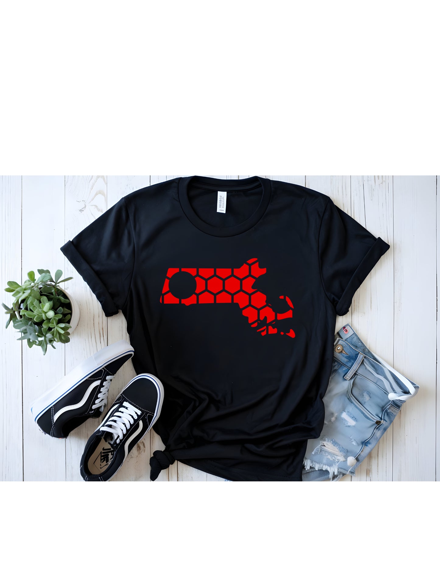 Massachusetts Honeycomb Crewneck T-Shirt-Rogue Magnolia Custom Designs