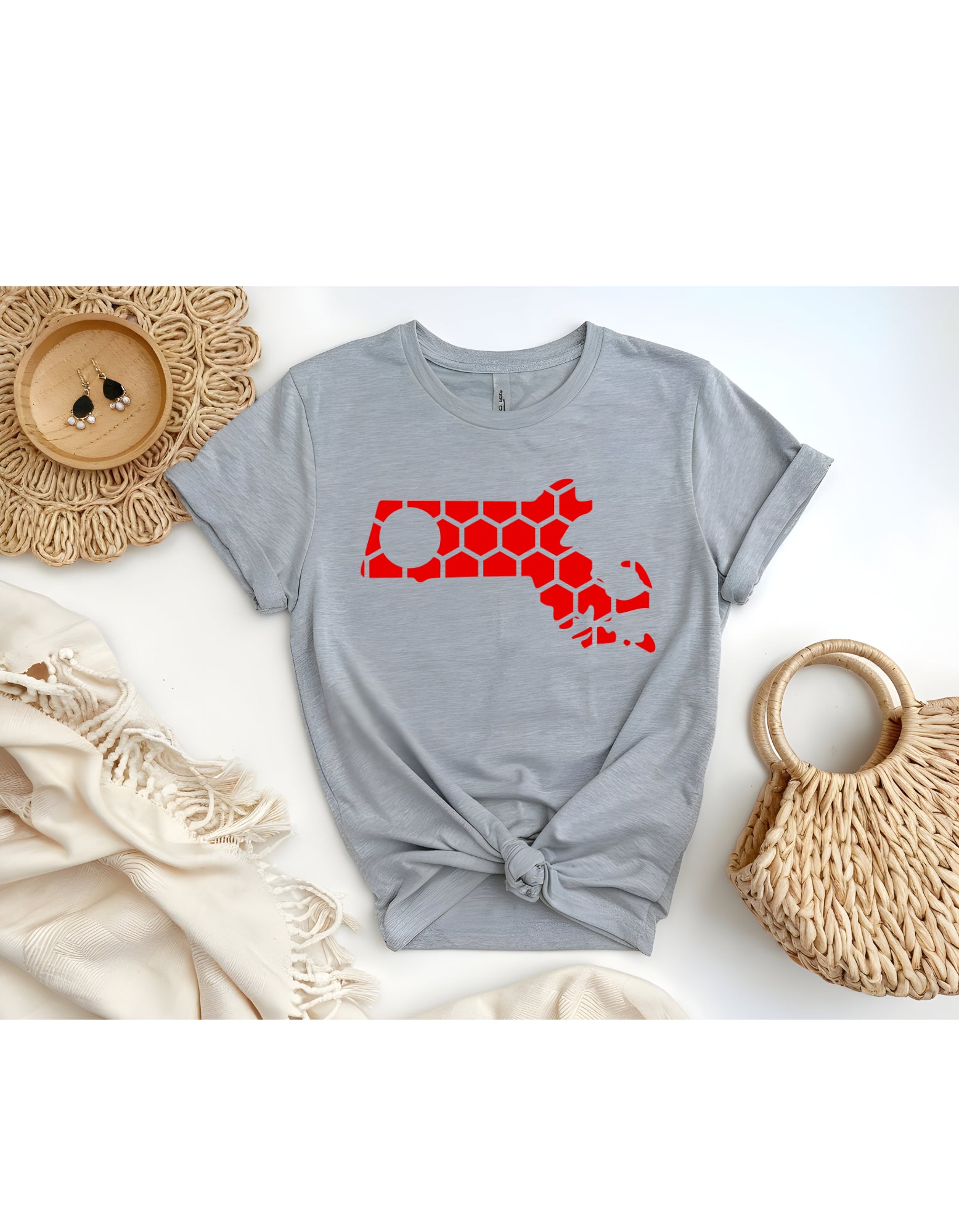 Massachusetts Honeycomb Crewneck T-Shirt-Rogue Magnolia Custom Designs