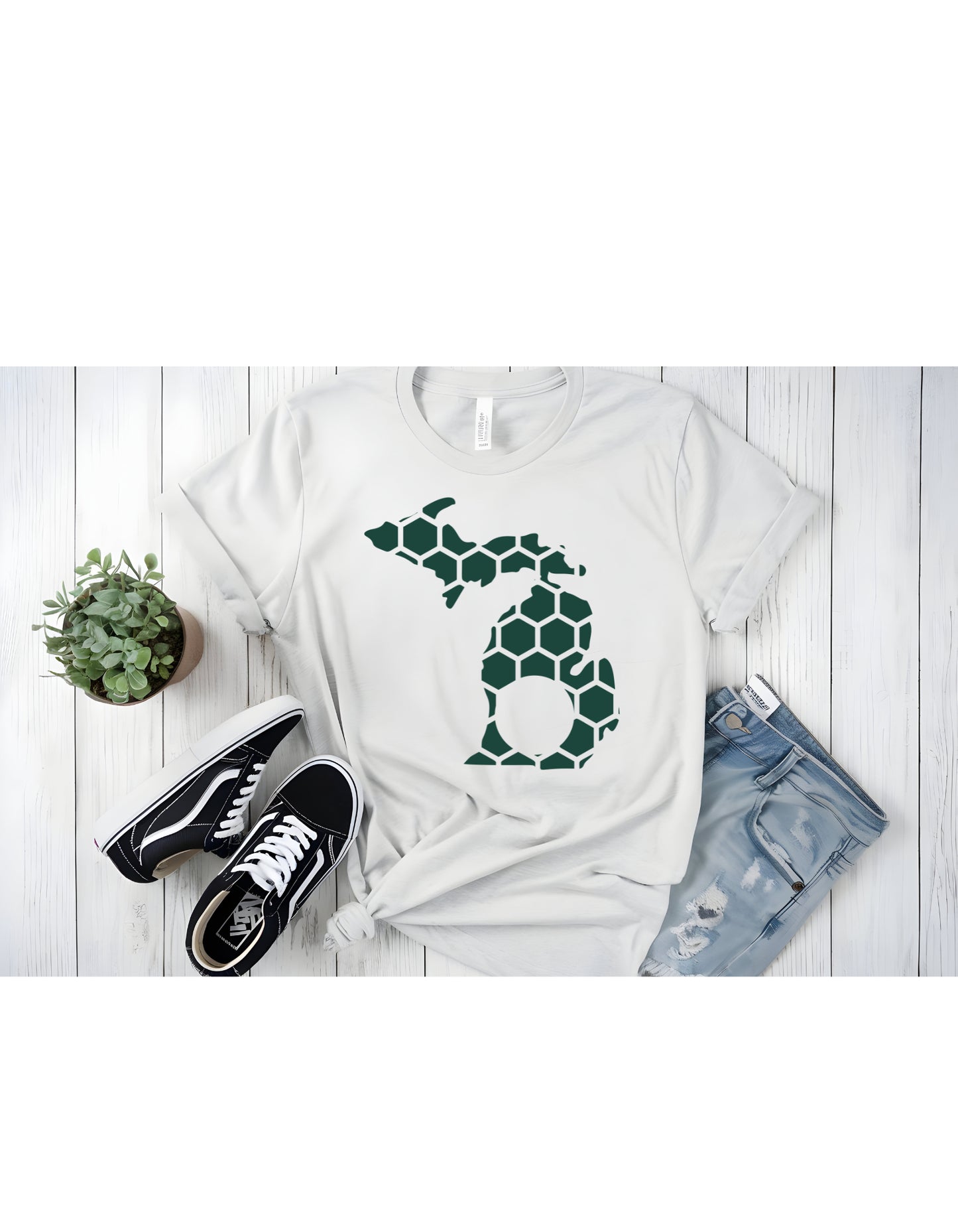 Michigan Honeycomb Crewneck T-Shirt-Rogue Magnolia Custom Designs