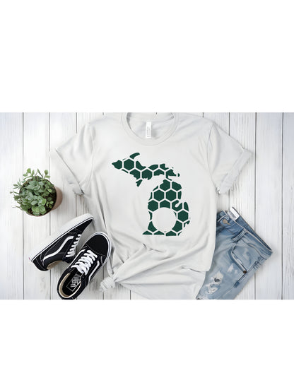 Michigan Honeycomb Crewneck T-Shirt-Rogue Magnolia Custom Designs