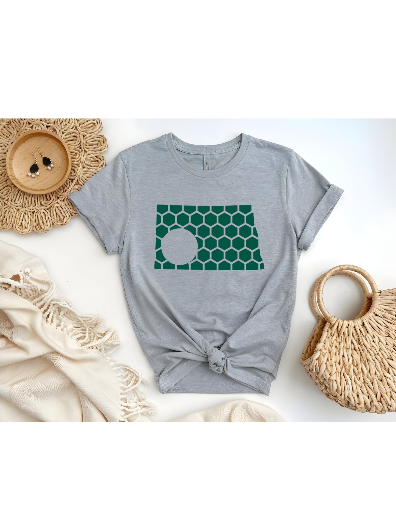 North Dakota Honeycomb Crewneck T-Shirt-Rogue Magnolia Custom Designs
