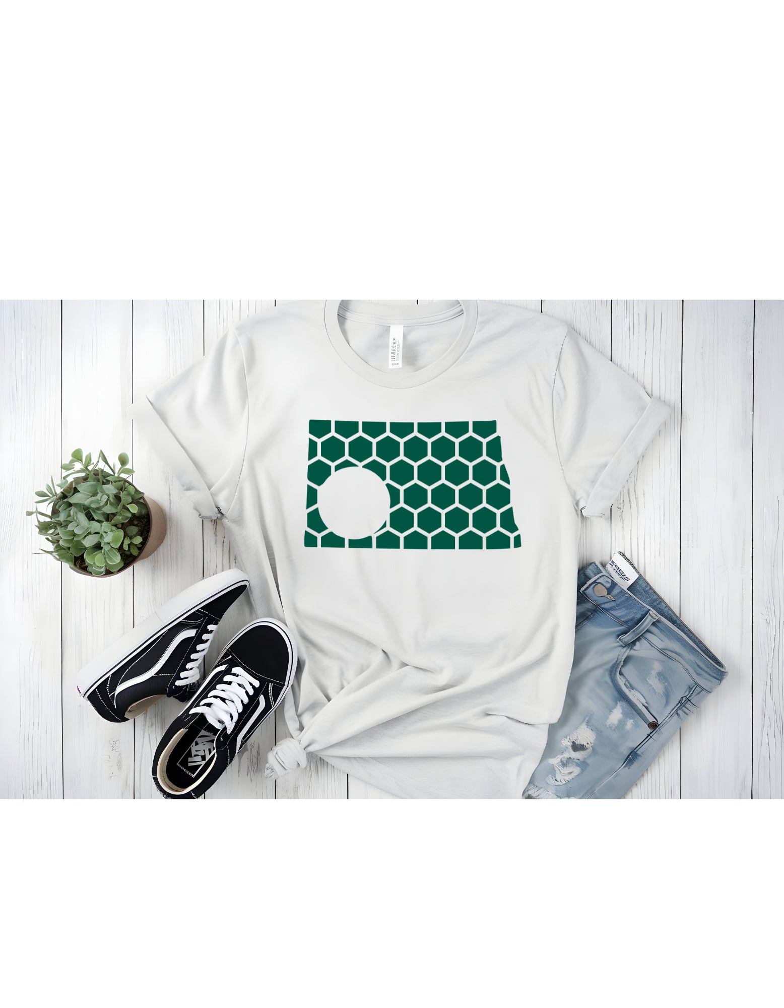North Dakota Honeycomb Crewneck T-Shirt-Rogue Magnolia Custom Designs