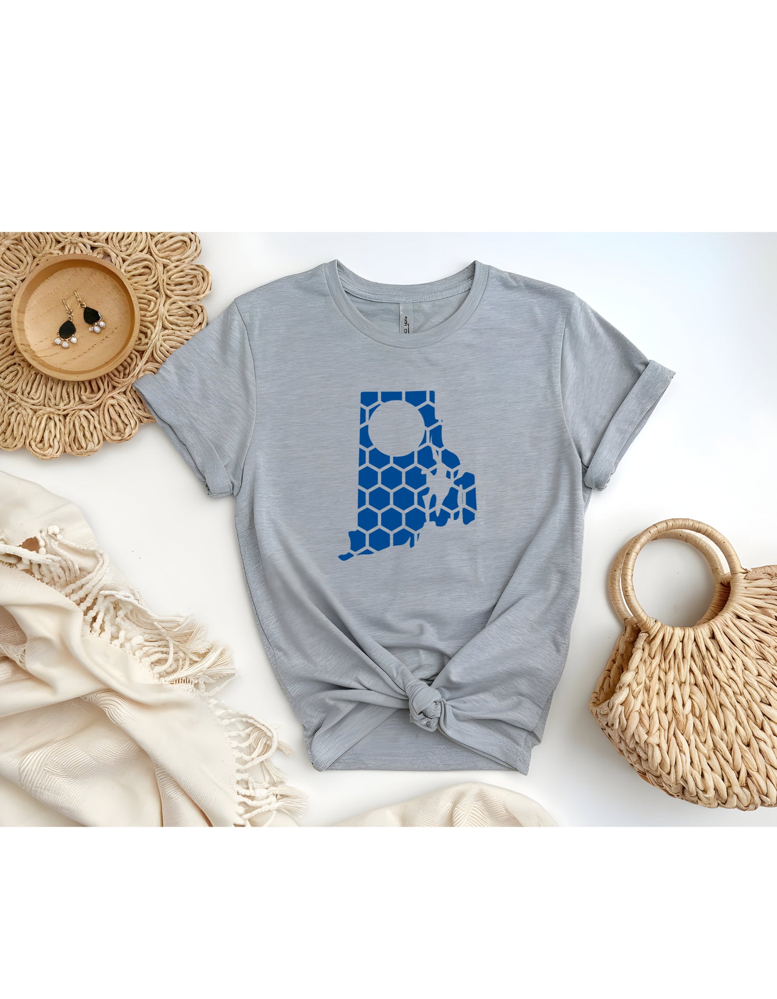 Rhode Island Honeycomb Crewneck T-Shirt-Rogue Magnolia Custom Designs