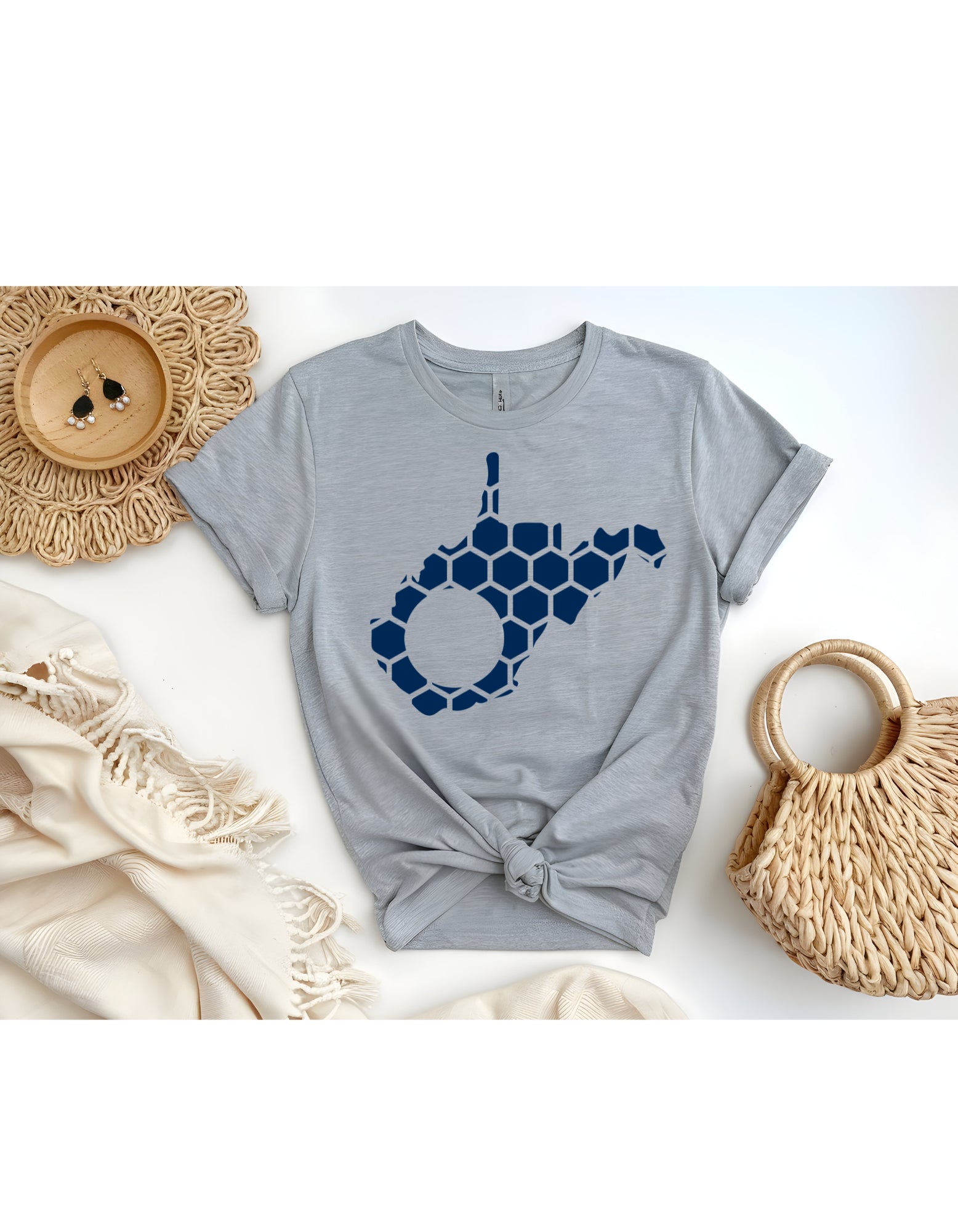 West Virginia Honeycomb Crewneck T-Shirt-Rogue Magnolia Custom Designs