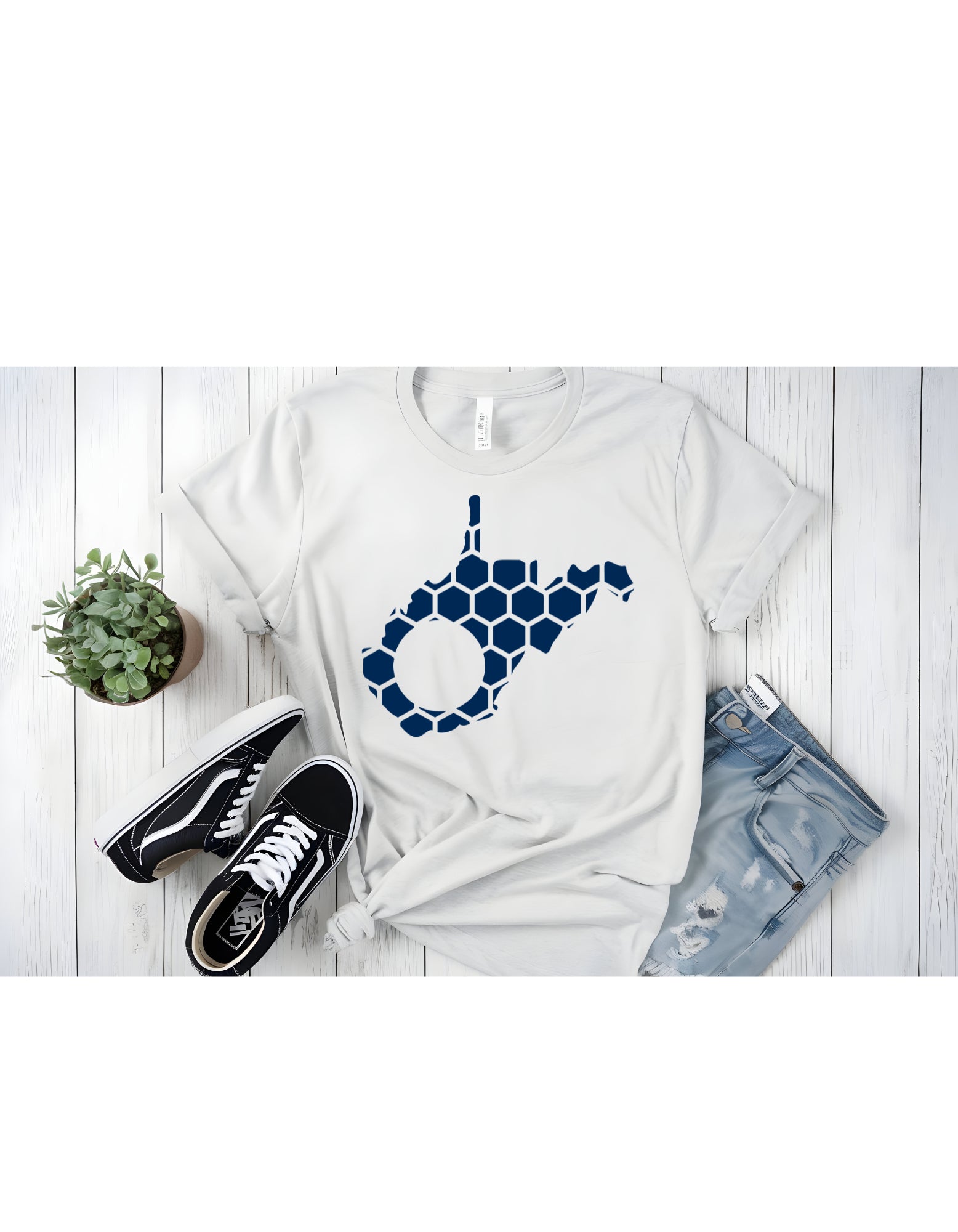 West Virginia Honeycomb Crewneck T-Shirt-Rogue Magnolia Custom Designs