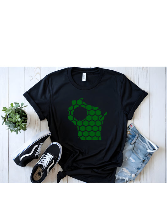 Wisconsin Honeycomb Crewneck T-Shirt-Rogue Magnolia Custom Designs