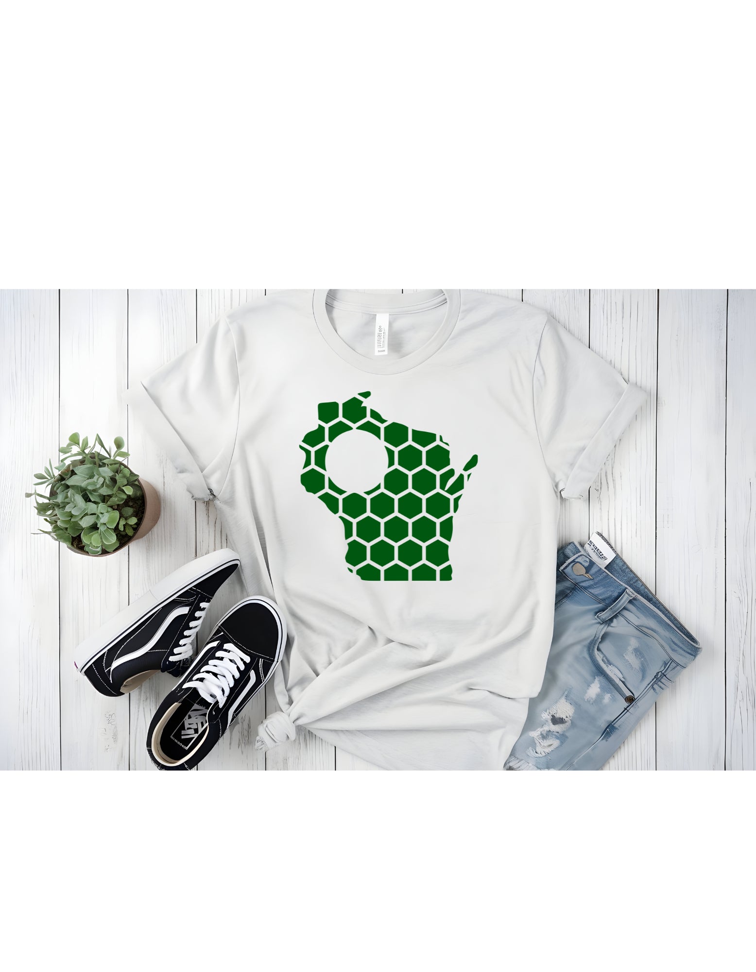 Wisconsin Honeycomb Crewneck T-Shirt-Rogue Magnolia Custom Designs