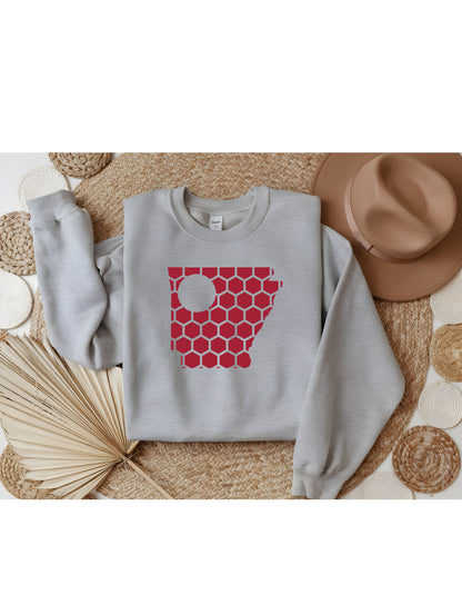 Arkansas Honeycomb Monogrammed Sweatshirt-Rogue Magnolia Custom Designs