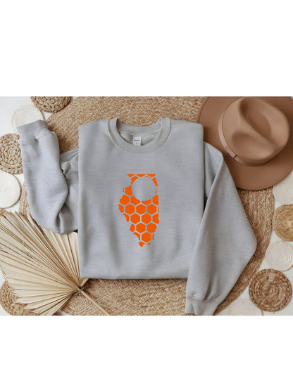 Illinois Honeycomb Monogrammed Sweatshirt-Rogue Magnolia Custom Designs
