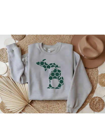 Michigan Honeycomb Monogrammed Sweatshirt-Rogue Magnolia Custom Designs