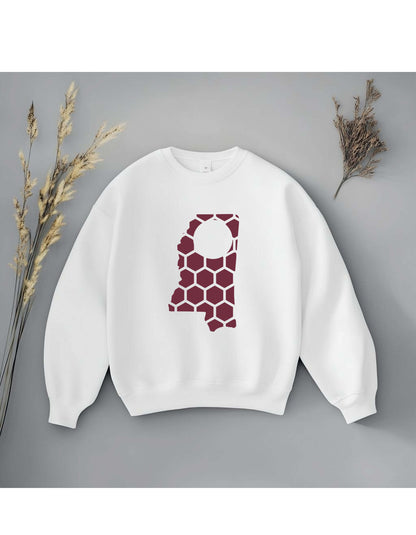 Mississippi Honeycomb Monogrammed Sweatshirt-Rogue Magnolia Custom Designs