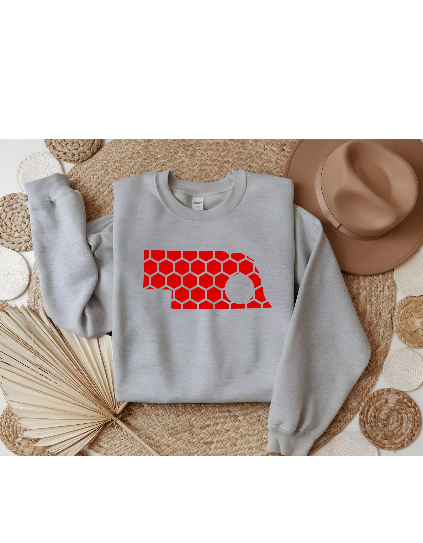 Nebraska Honeycomb Monogrammed Sweatshirt-Rogue Magnolia Custom Designs