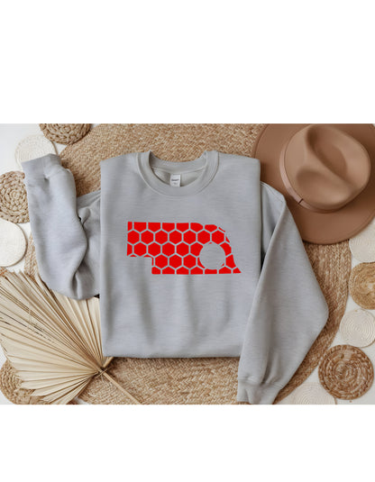 Nebraska Honeycomb Monogrammed Sweatshirt-Rogue Magnolia Custom Designs