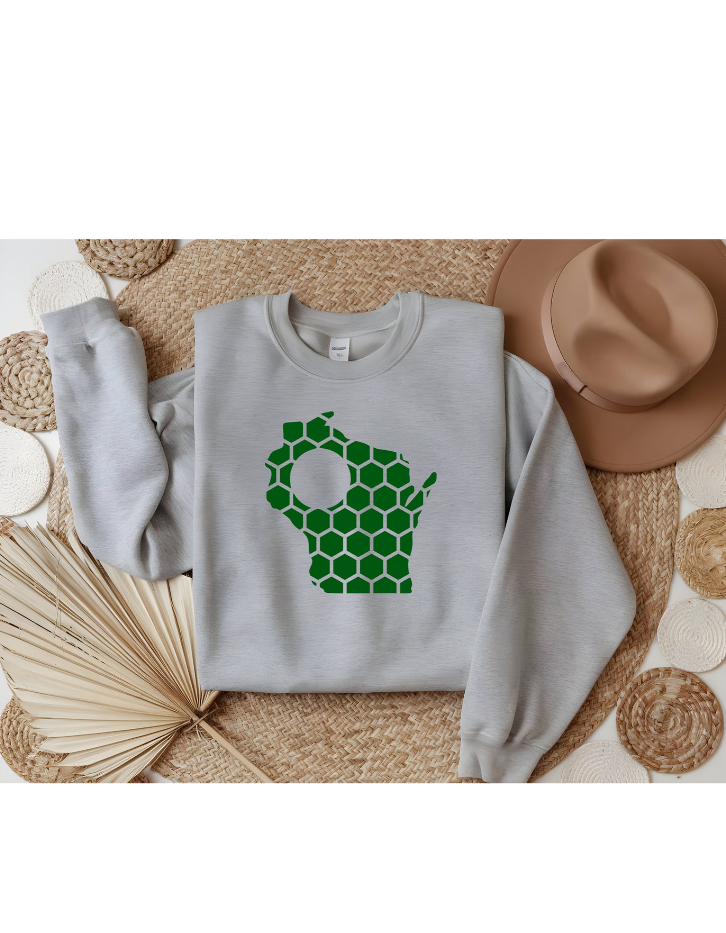 Wisconsin Honeycomb Monogrammed Sweatshirt-Rogue Magnolia Custom Designs