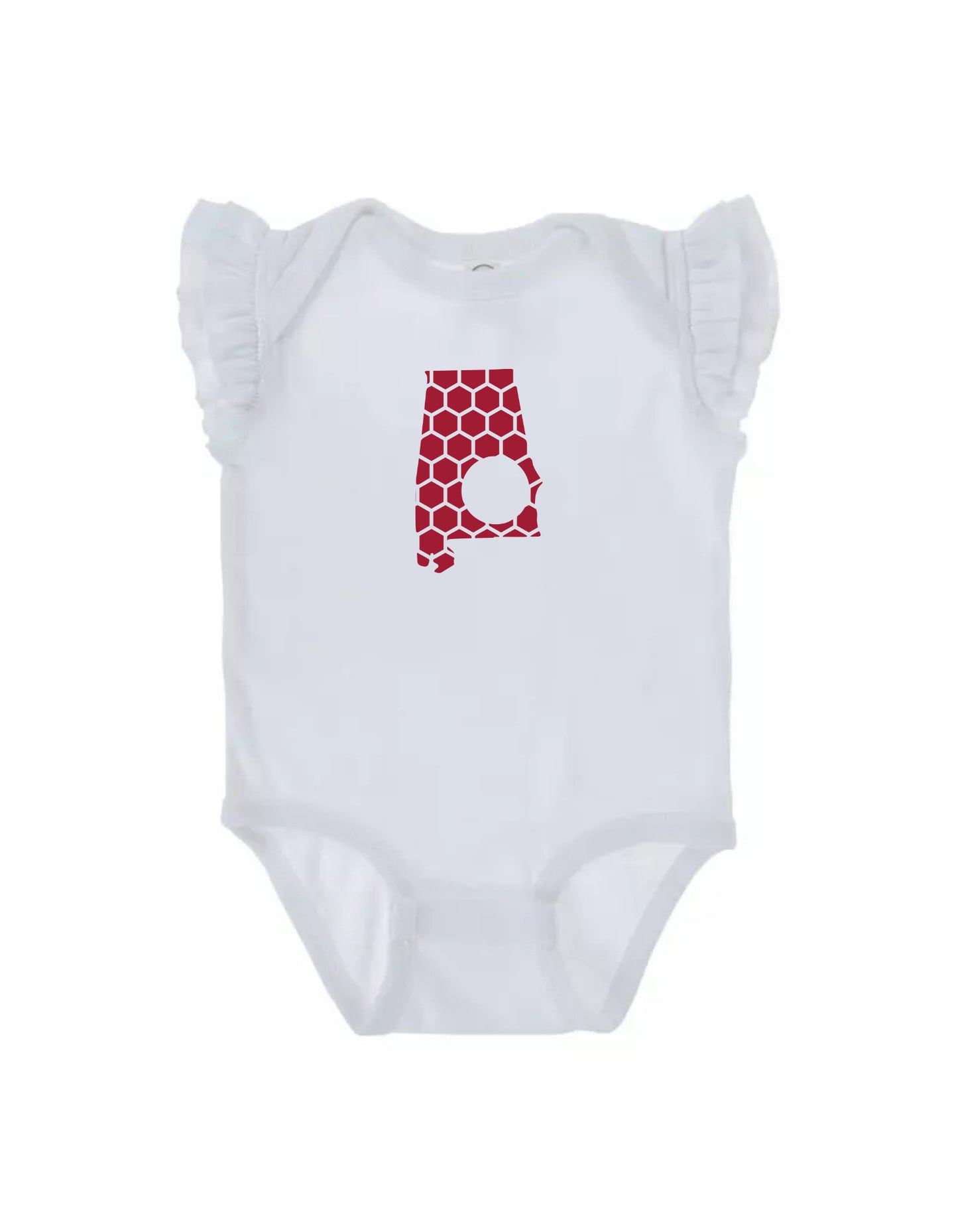 Ruffled Sleeve Alabama Honeycomb Monogrammed Onesie-Rogue Magnolia Custom Designs