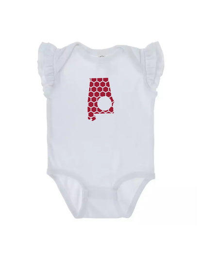 Ruffled Sleeve Alabama Honeycomb Monogrammed Onesie-Rogue Magnolia Custom Designs