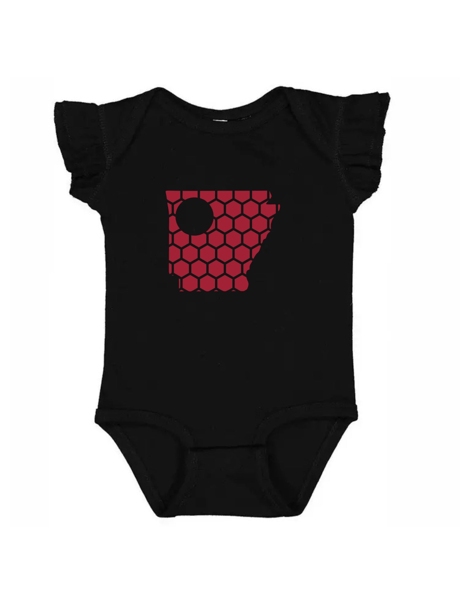 Ruffled Sleeve Arkansas Honeycomb Monogrammed Onesie-Rogue Magnolia Custom Designs