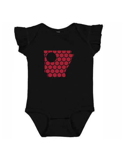 Ruffled Sleeve Arkansas Honeycomb Monogrammed Onesie-Rogue Magnolia Custom Designs