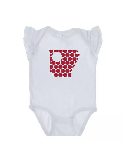 Ruffled Sleeve Arkansas Honeycomb Monogrammed Onesie-Rogue Magnolia Custom Designs