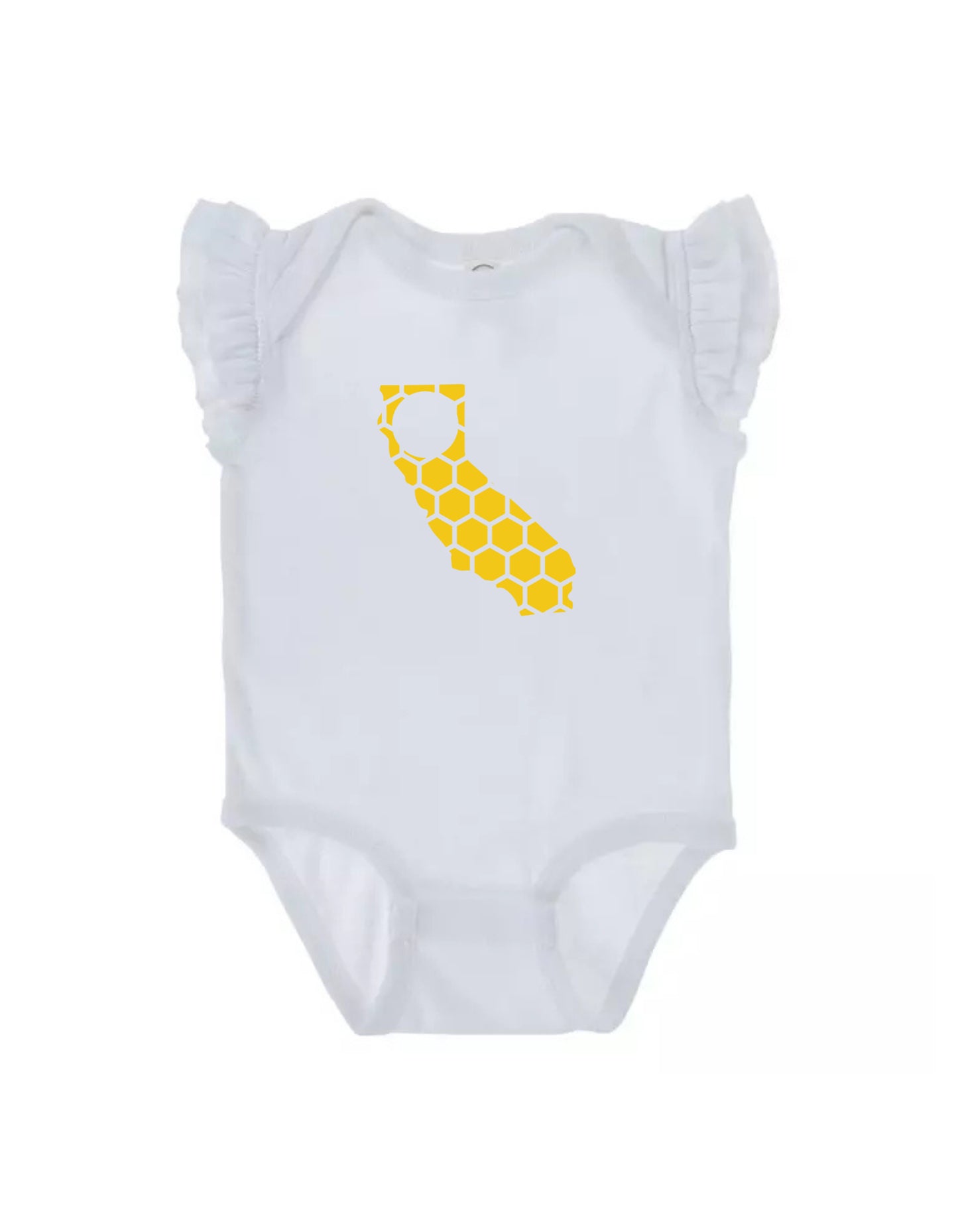 Ruffled Sleeve California Honeycomb Monogrammed Onesie-Rogue Magnolia Custom Designs