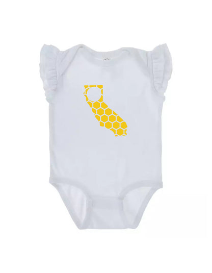 Ruffled Sleeve California Honeycomb Monogrammed Onesie-Rogue Magnolia Custom Designs