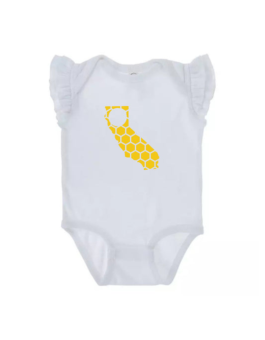 Ruffled Sleeve California Honeycomb Monogrammed Onesie-Rogue Magnolia Custom Designs