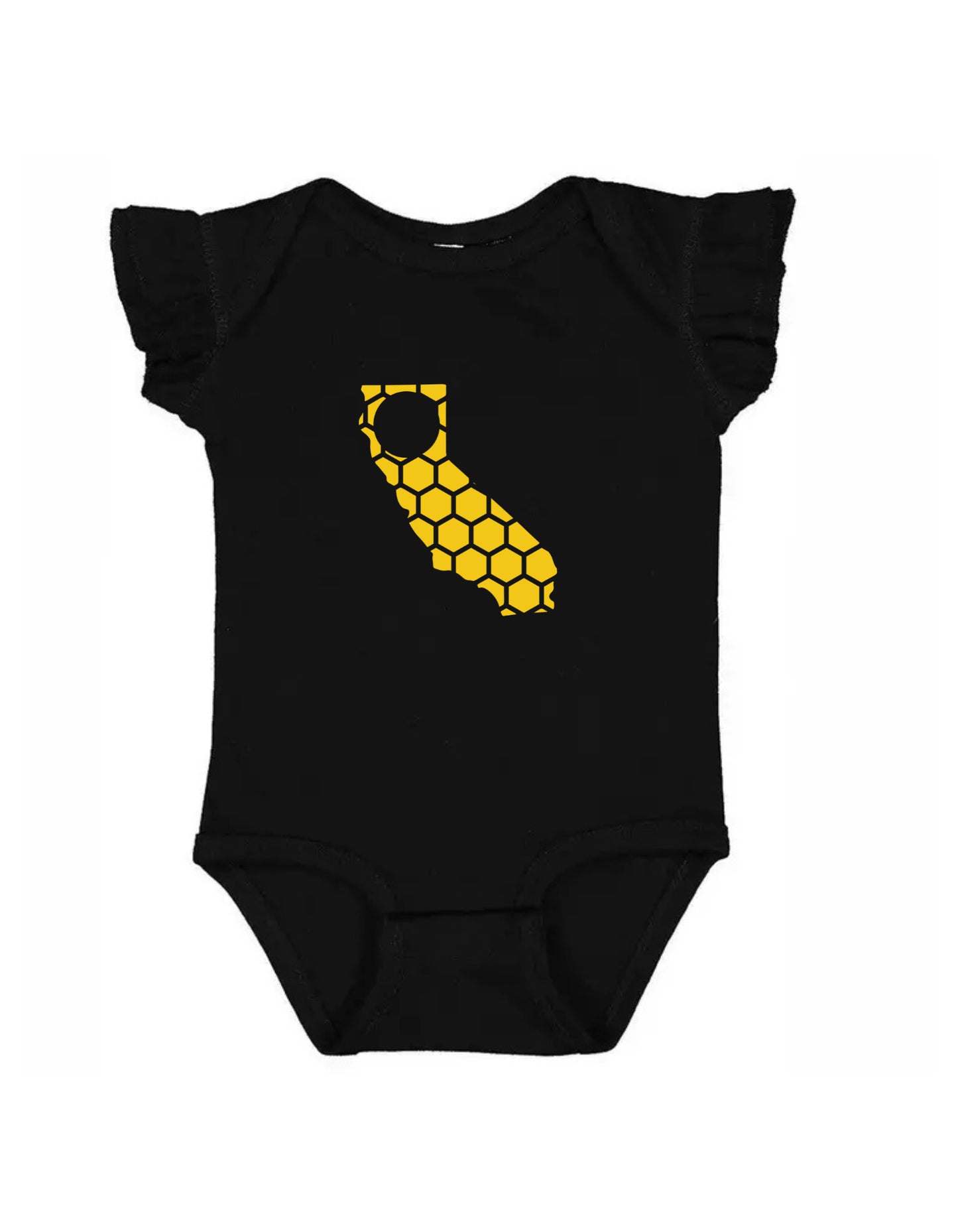Ruffled Sleeve California Honeycomb Monogrammed Onesie-Rogue Magnolia Custom Designs