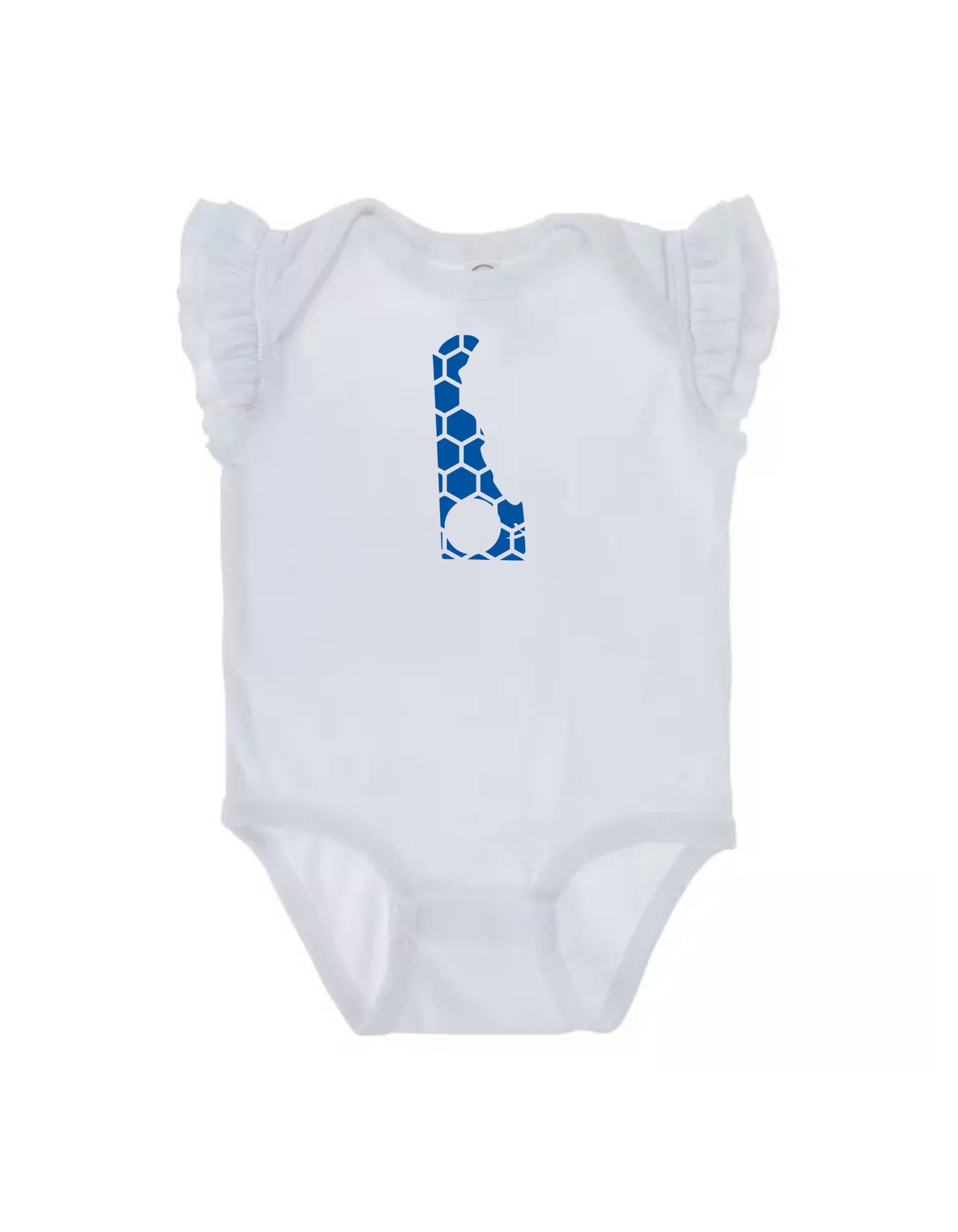 Ruffled Sleeve Connecticut Honeycomb Monogrammed Onesie-Rogue Magnolia Custom Designs