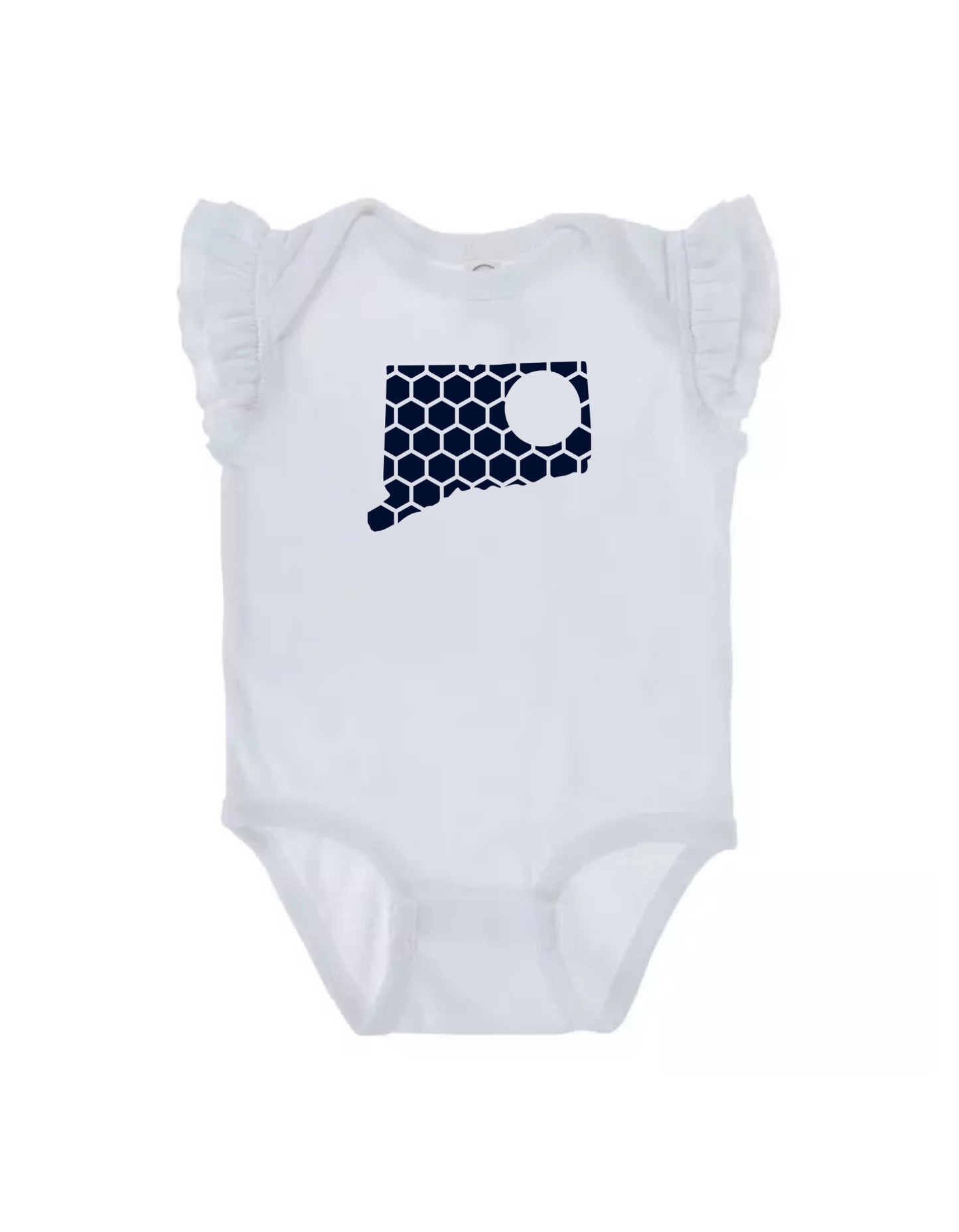 Ruffled Sleeve Delaware Honeycomb Monogrammed Onesie-Rogue Magnolia Custom Designs