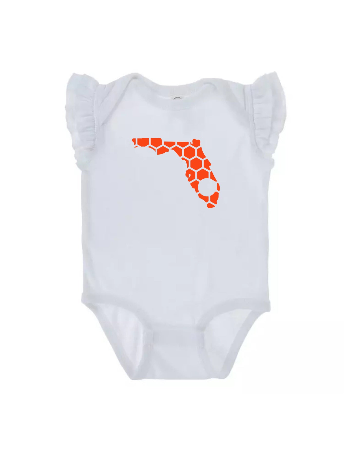 Ruffled Sleeve Florida Honeycomb Monogrammed Onesie-Rogue Magnolia Custom Designs