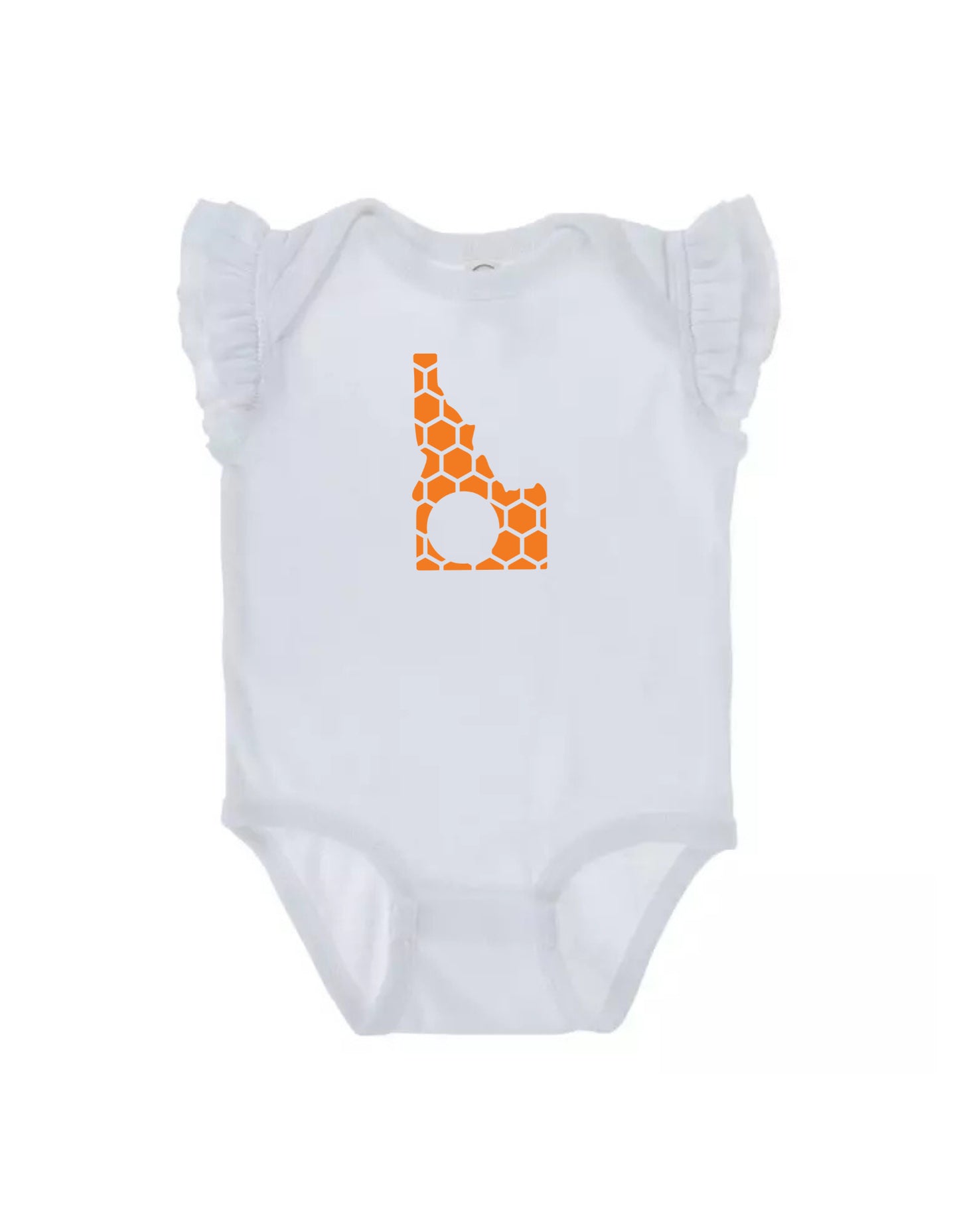 Ruffled Sleeve Idaho Honeycomb Monogrammed Onesie-Rogue Magnolia Custom Designs