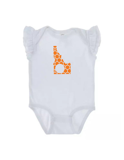 Ruffled Sleeve Idaho Honeycomb Monogrammed Onesie-Rogue Magnolia Custom Designs