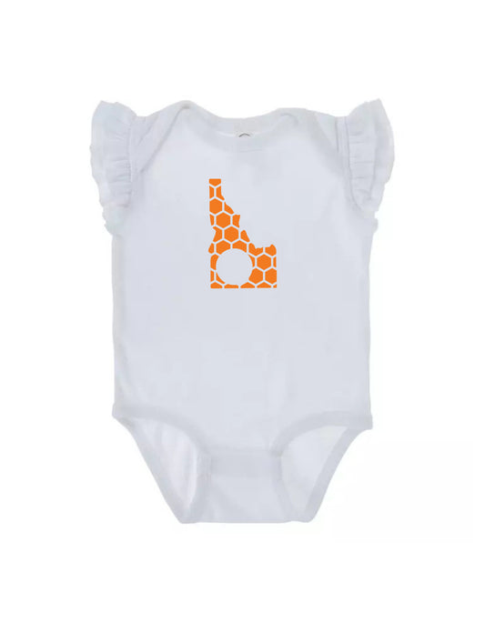 Ruffled Sleeve Idaho Honeycomb Monogrammed Onesie-Rogue Magnolia Custom Designs