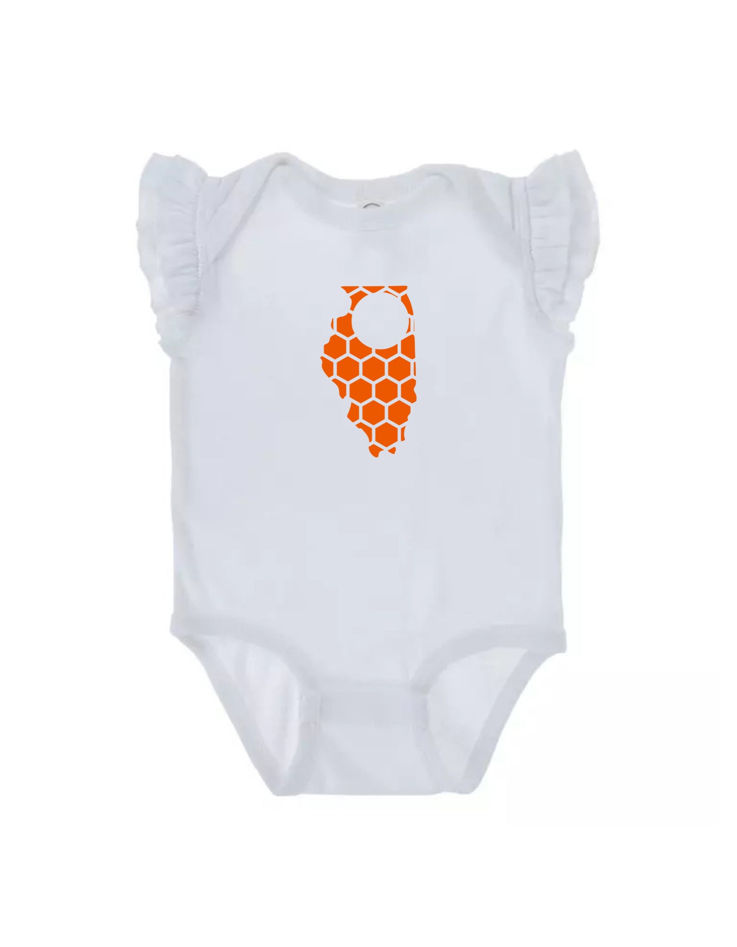 Ruffled Sleeve Illinois Honeycomb Monogrammed Onesie-Rogue Magnolia Custom Designs