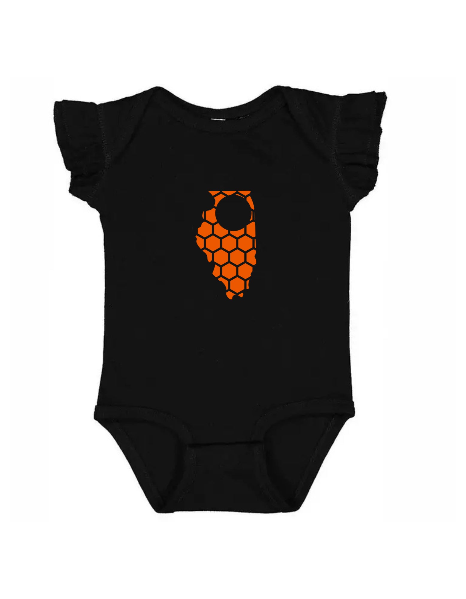 Ruffled Sleeve Illinois Honeycomb Monogrammed Onesie-Rogue Magnolia Custom Designs