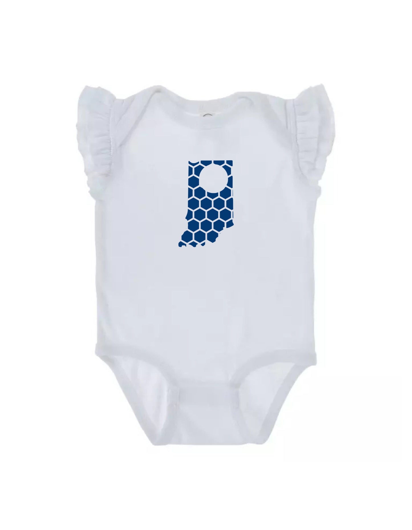 Ruffled Sleeve Indiana Honeycomb Monogrammed Onesie-Rogue Magnolia Custom Designs
