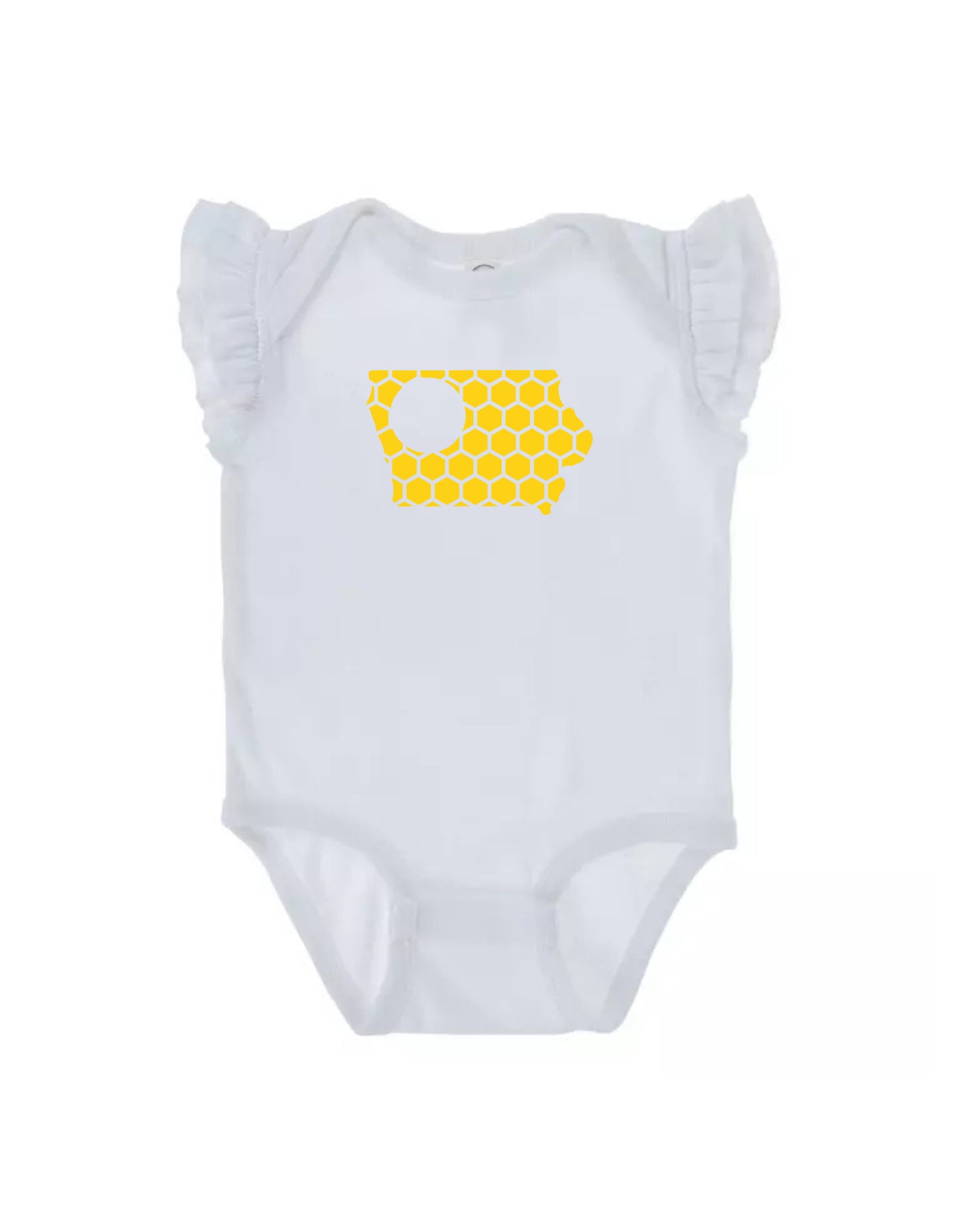 Ruffled Sleeve Iowa Honeycomb Monogrammed Onesie-Rogue Magnolia Custom Designs