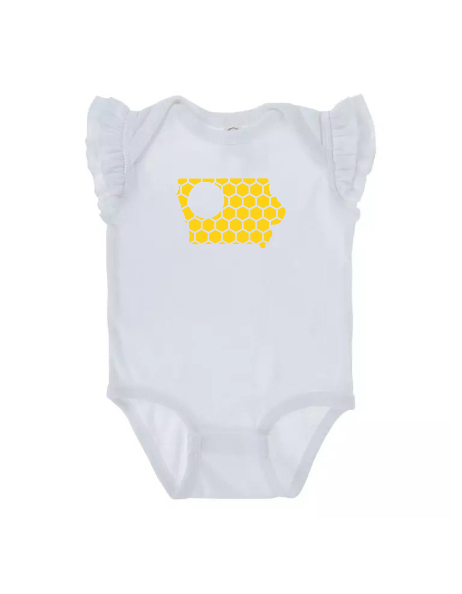 Ruffled Sleeve Iowa Honeycomb Monogrammed Onesie-Rogue Magnolia Custom Designs