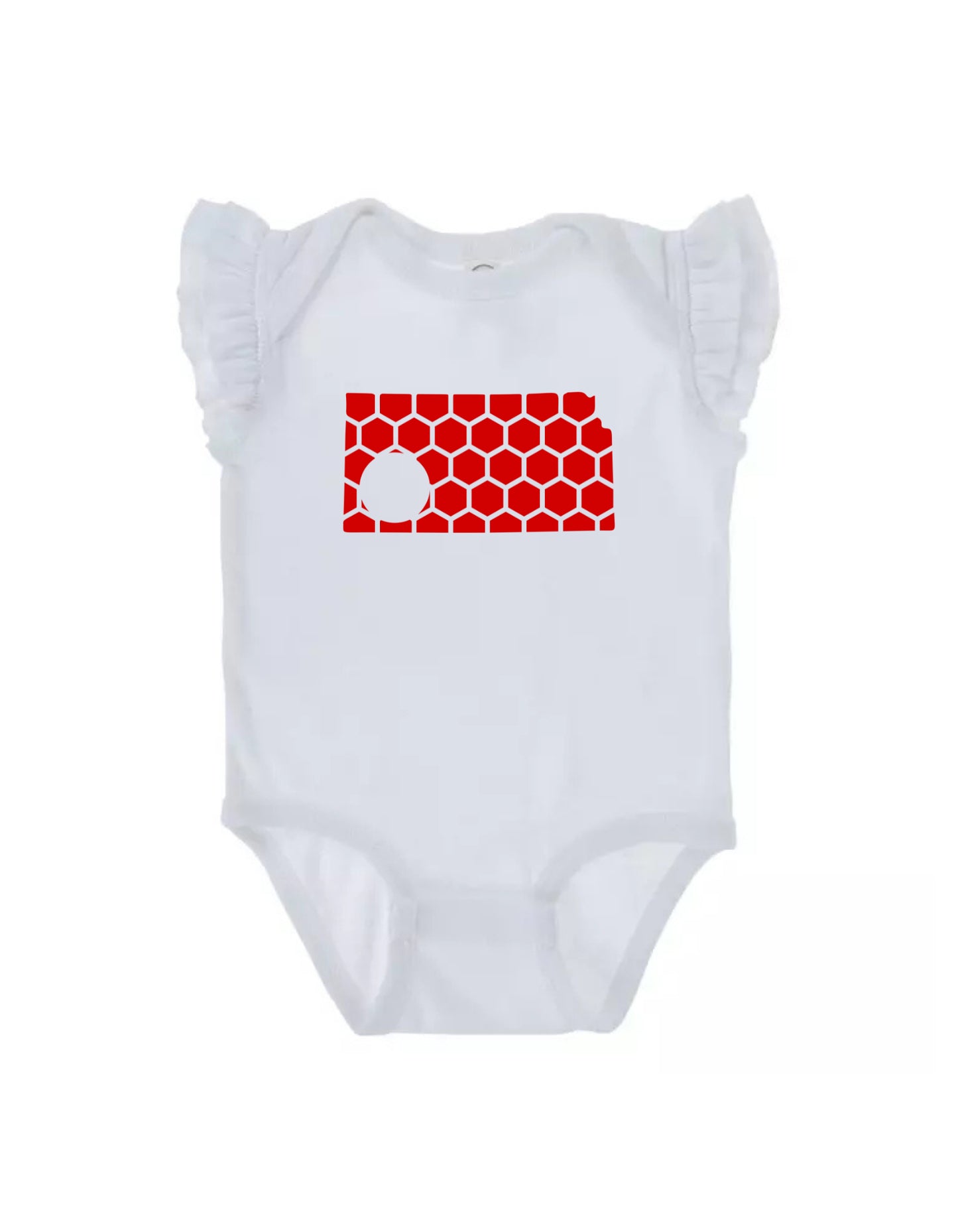 Ruffled Sleeve Kansas Honeycomb Monogrammed Onesie-Rogue Magnolia Custom Designs