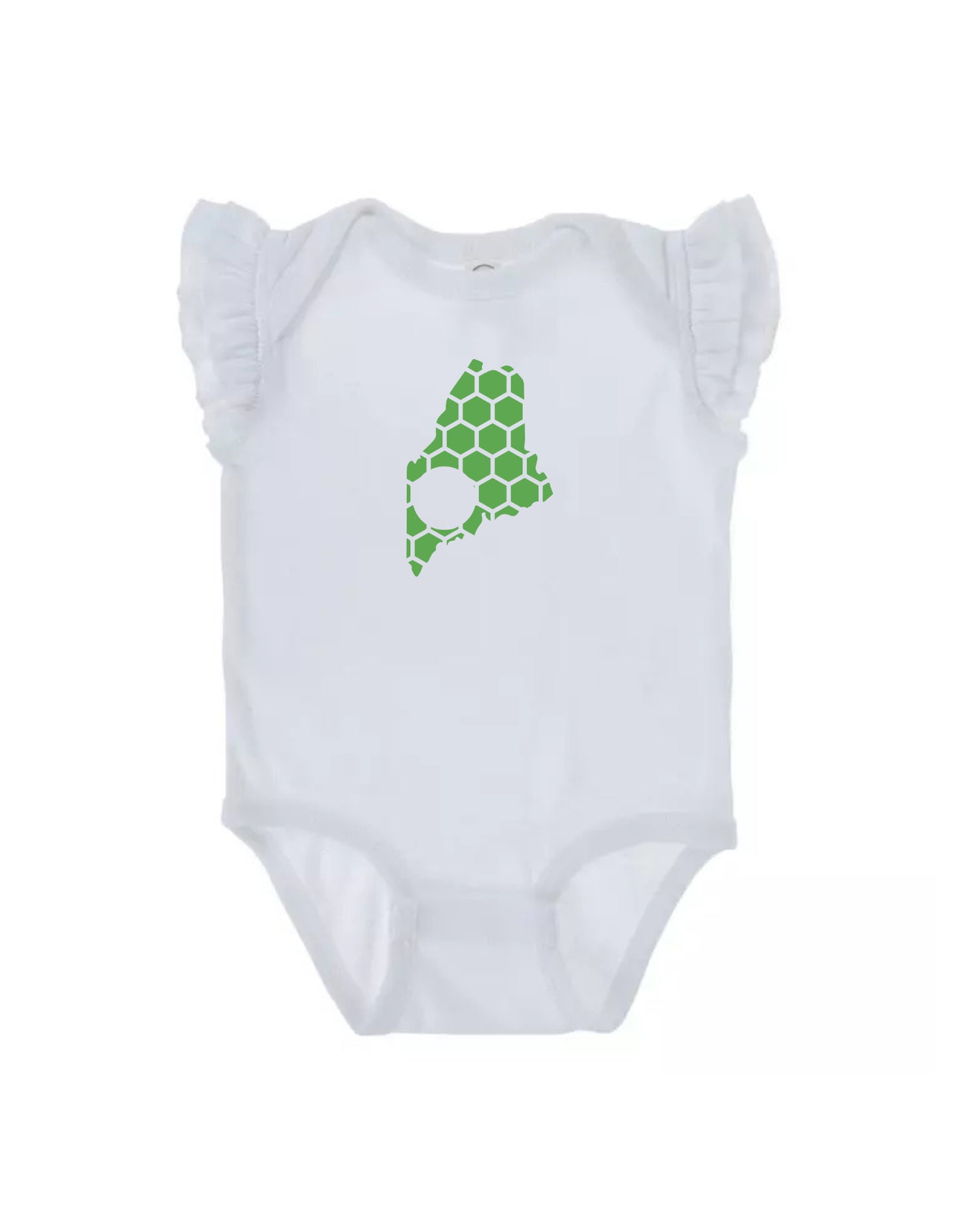 Ruffled Sleeve Maine Honeycomb Monogrammed Onesie-Rogue Magnolia Custom Designs
