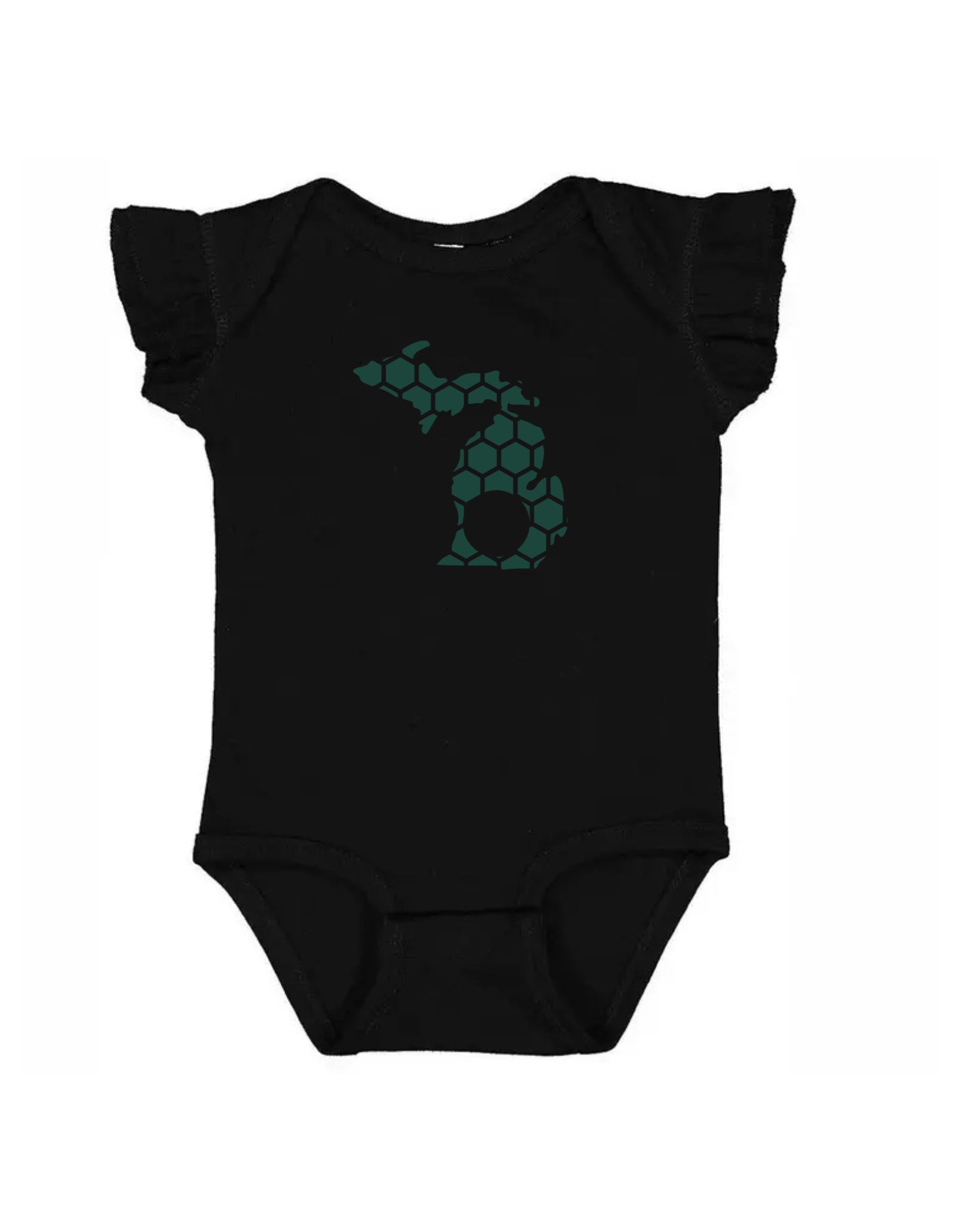 Ruffled Sleeve Michigan Honeycomb Monogrammed Onesie-Rogue Magnolia Custom Designs