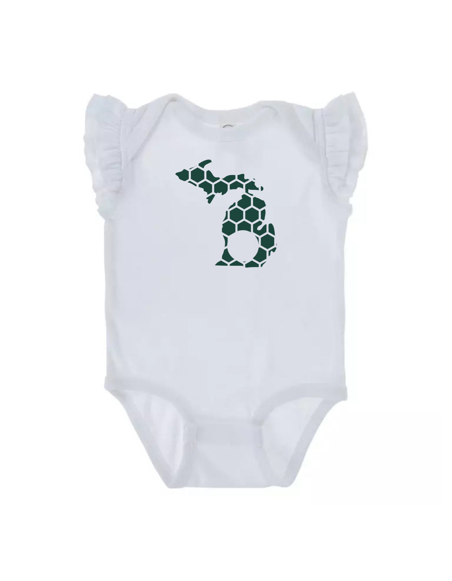 Ruffled Sleeve Michigan Honeycomb Monogrammed Onesie-Rogue Magnolia Custom Designs