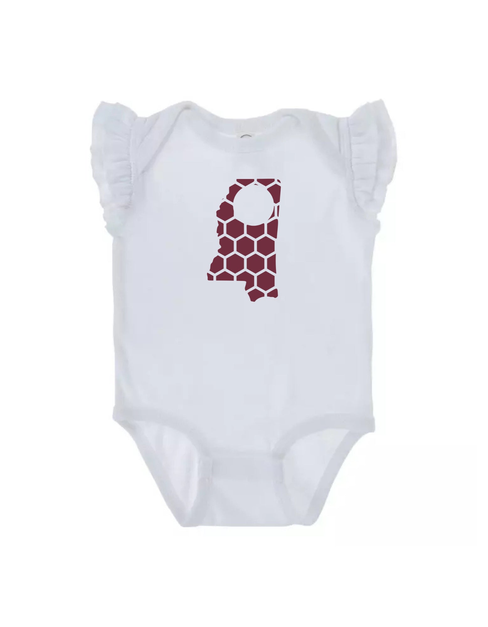 Ruffled Sleeve Mississippi Honeycomb Monogrammed Onesie-Rogue Magnolia Custom Designs