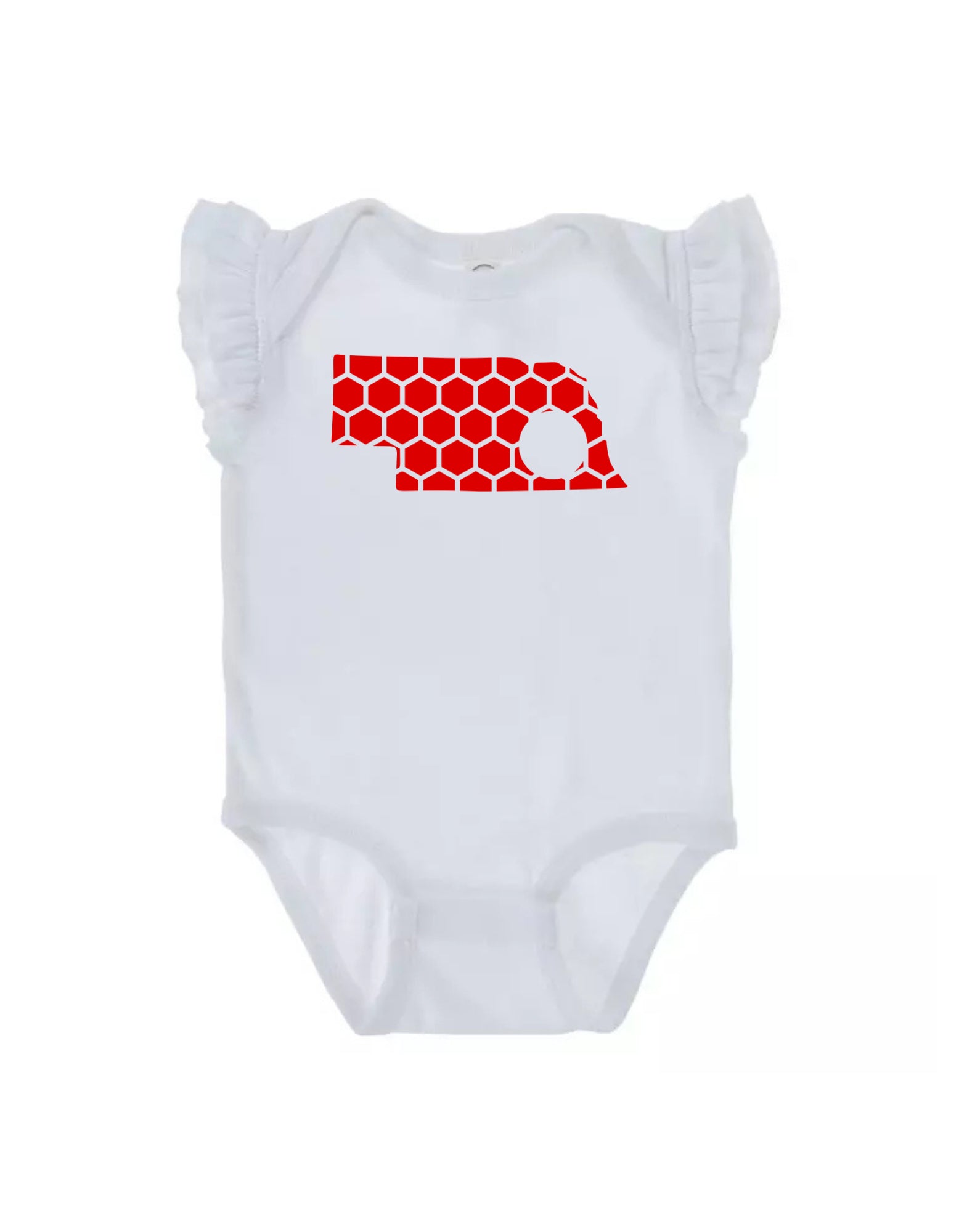 Ruffled Sleeve Nebraska Honeycomb Monogrammed Onesie-Rogue Magnolia Custom Designs