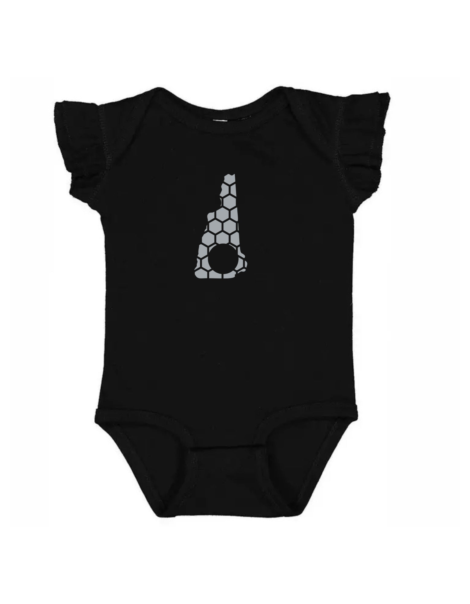 Ruffled Sleeve New Hampshire Honeycomb Monogrammed Onesie-Rogue Magnolia Custom Designs