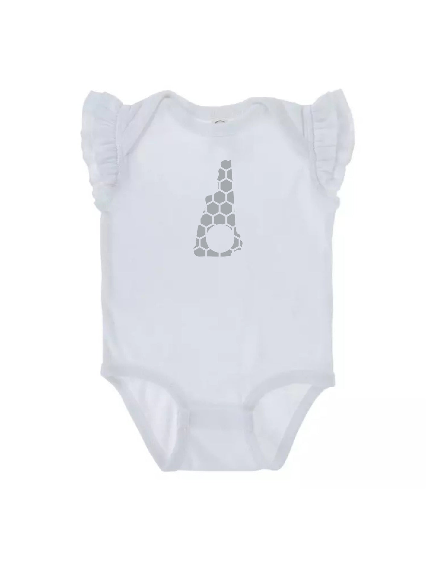 Ruffled Sleeve New Hampshire Honeycomb Monogrammed Onesie-Rogue Magnolia Custom Designs