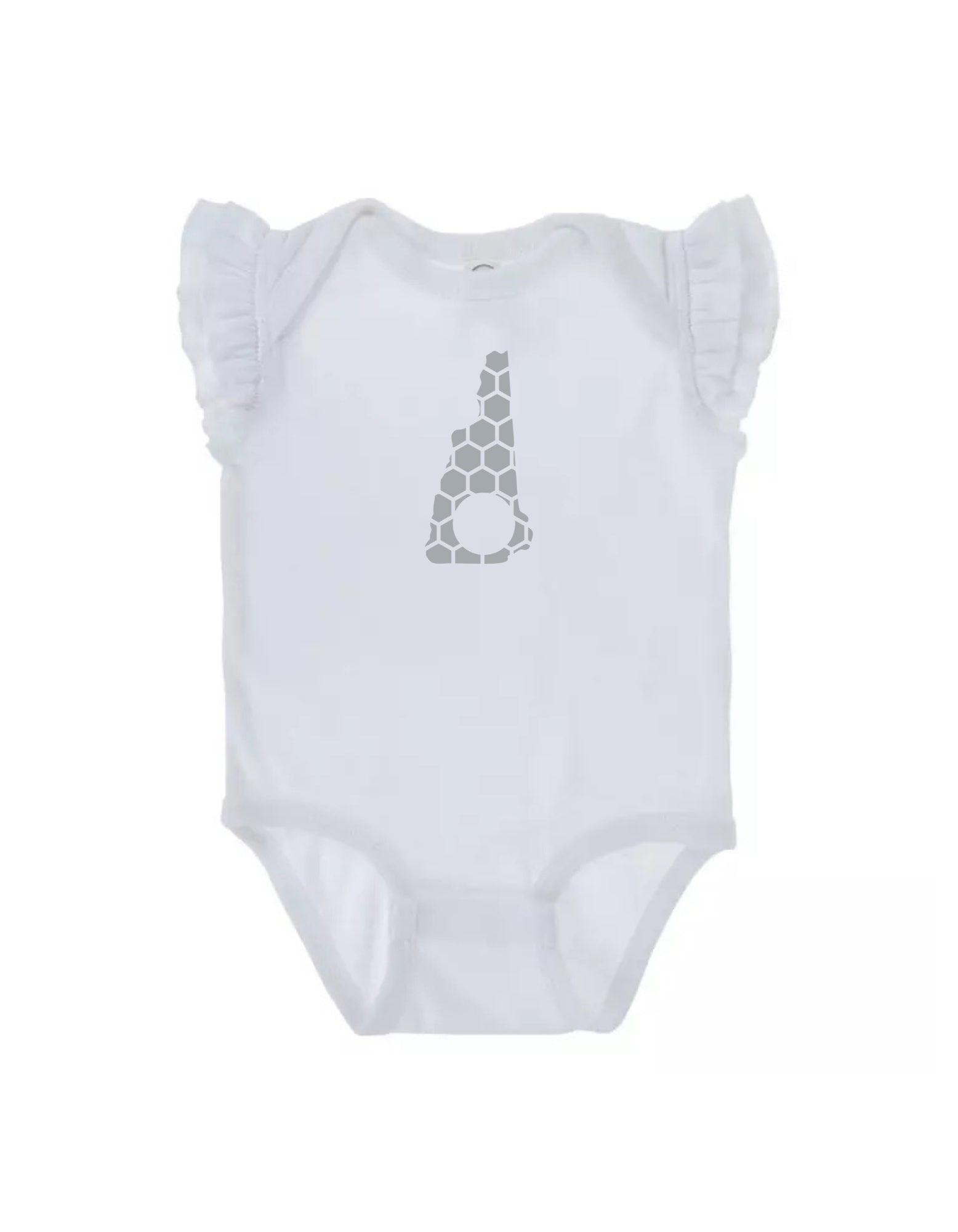 Ruffled Sleeve New Hampshire Honeycomb Monogrammed Onesie-Rogue Magnolia Custom Designs