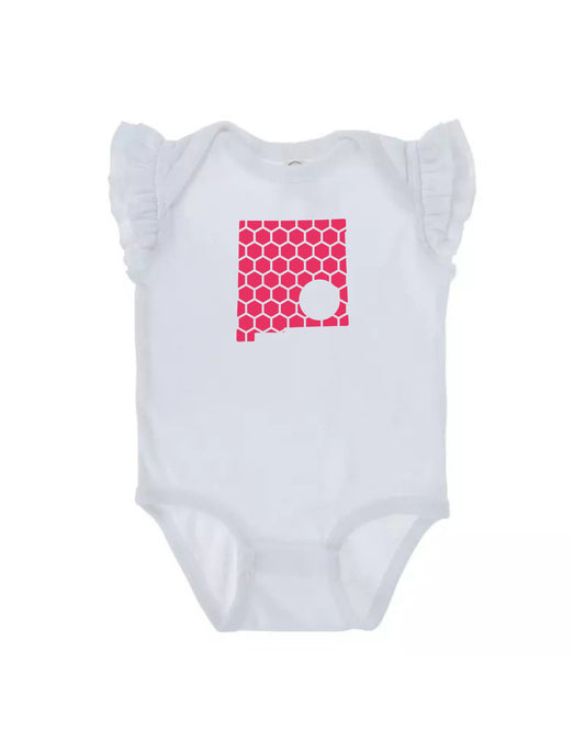 Ruffled Sleeve New Mexico Honeycomb Monogrammed Onesie-Rogue Magnolia Custom Designs