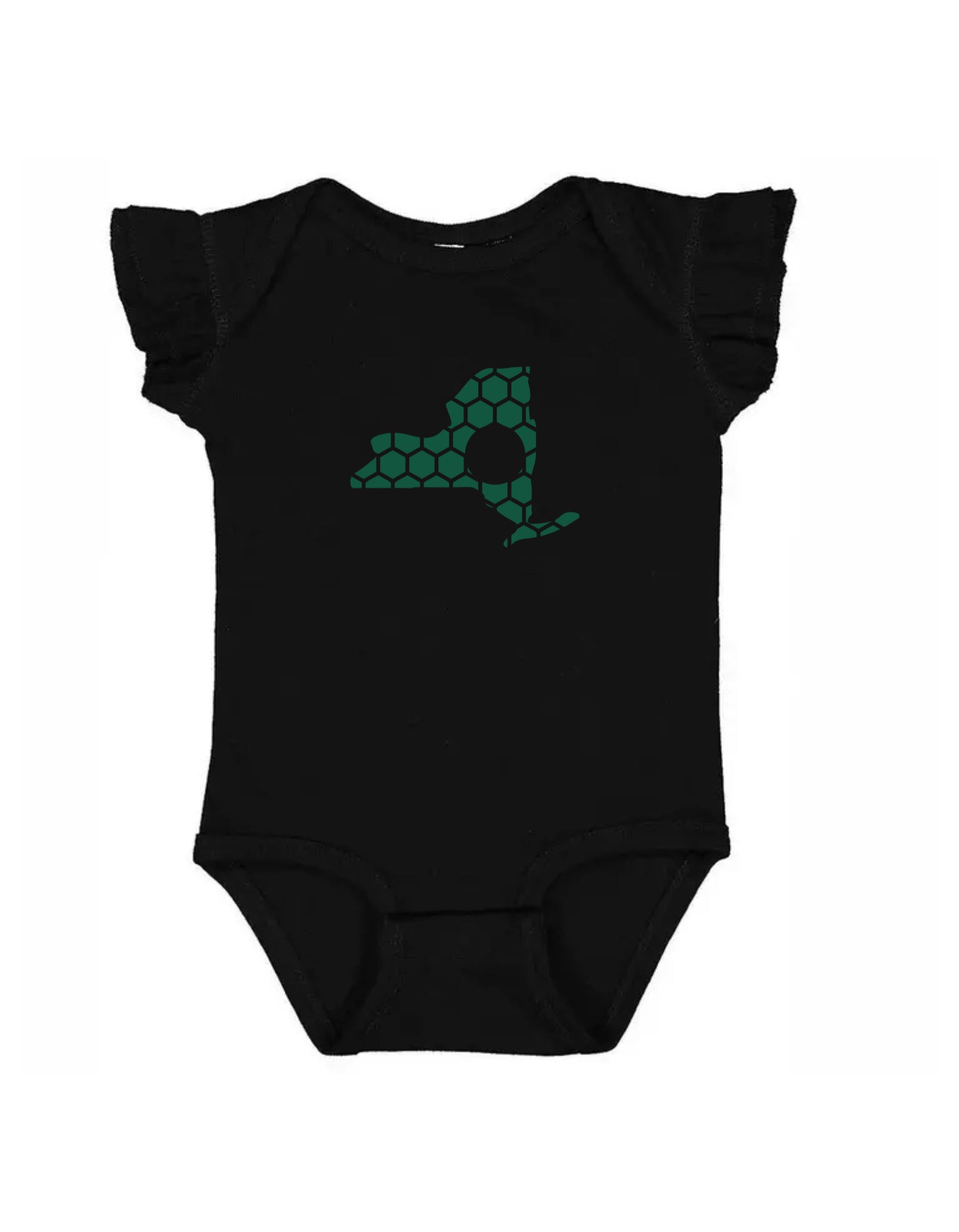 Ruffled Sleeve New York Honeycomb Monogrammed Onesie-Rogue Magnolia Custom Designs