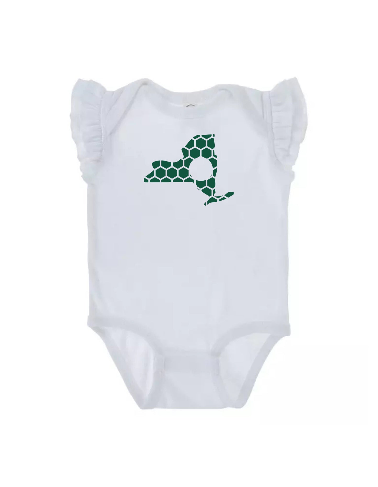 Ruffled Sleeve New York Honeycomb Monogrammed Onesie-Rogue Magnolia Custom Designs